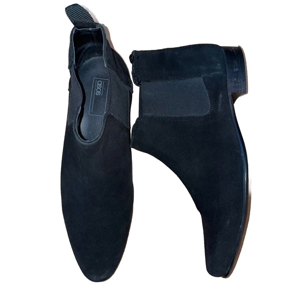 ASOS black almond toe suede slip on Chelsea Boots size 8